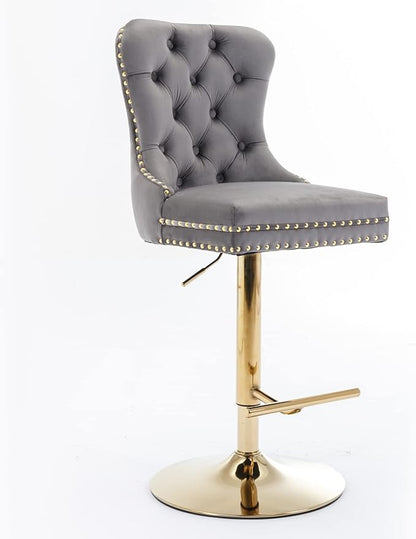 Furniture,Thick Golden Swivel Velvet Adjusatble Seat Height from 25 33 Inch, Modern Upholstered Bar Stools with Backs Comfortable Tufted for Home Pub and Kitchen Island (Gray,Set of 2)