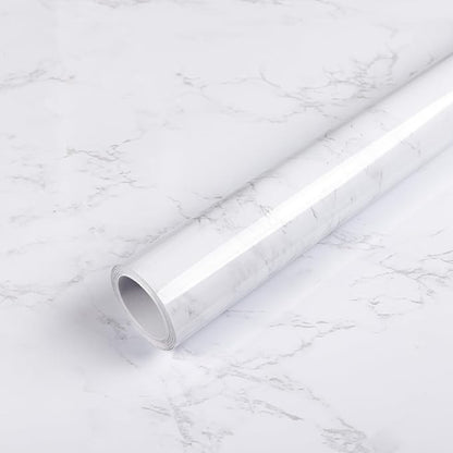 Abyssaly Glossy Marble Contact Paper White Wallpaper Peel and Stick Self Adhesive Waterproof Contact Paper for Countertop Kitchen Cabinets Bathroom 11.8in X 78.7in