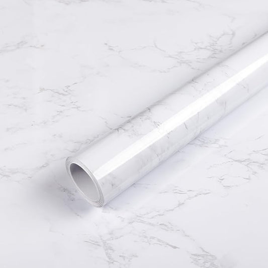 Abyssaly Glossy Marble Contact Paper White Wallpaper Peel and Stick Self Adhesive Waterproof Contact Paper for Countertop Kitchen Cabinets Bathroom 11.8in X 78.7in