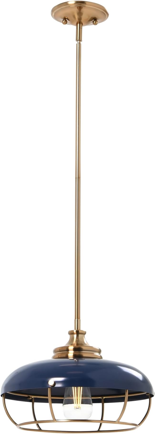 Presley - Caged Dome Metal Ceiling Light, Brushed Brass and Navy Blue