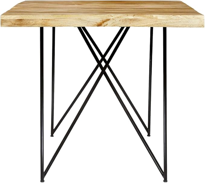 Modern Dining Table Rectangular Solid Mango Wood Steel Legs Industrial Style Natural Brown Black for Dining Room Kitchen