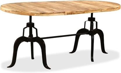 Oval Dining Table, Natural Solid Mango Wood, Steel Frame, 70.9 Inch, Seats 6, Industrial Style for Kitchen & Dining Room