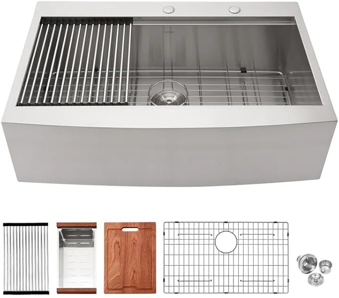 Logmey 36 Inch Drop in Farmhouse Kitchen Sink 36x22 Stainless Steel Workstation Topmount Apron Front Farm Sink 16 Gauge Single Bowl 10" Deep Sinks 36x22x10