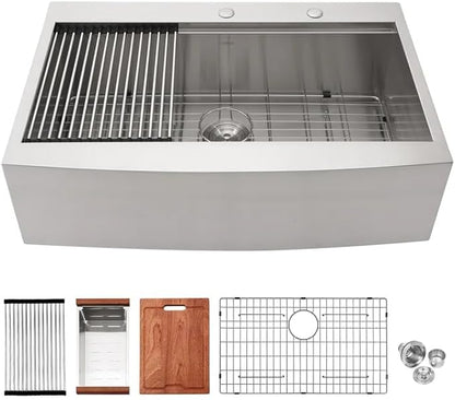 Logmey 36 Inch Drop in Farmhouse Kitchen Sink 36x22 Stainless Steel Workstation Topmount Apron Front Farm Sink 16 Gauge Single Bowl 10" Deep Sinks 36x22x10
