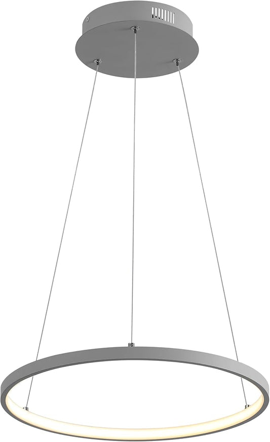 JONATHAN Y 15.75" Gray Modern Integrated LED Pendant Light, Dimmable Round Hoop Chandelier for Kitchen Island, Dining Room, Adjustable Height Metal Hanging Light (JYL7202E)
