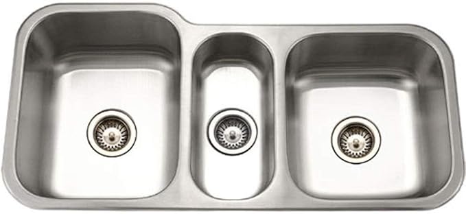 Houzer MGT-4120-1 Medallion Gourmet Series Undermount Stainless Steel Triple Bowl Kitchen Sink