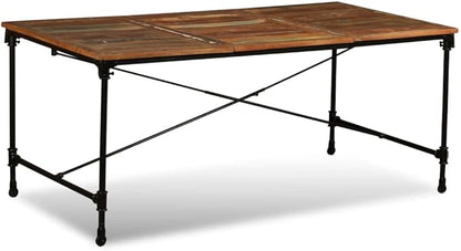 Multicolor Solid Reclaimed Wood Dining Table with Powder-Coated Steel Legs, Rectangular Kitchen & Dining Furniture, Seats 6 for Family Meals