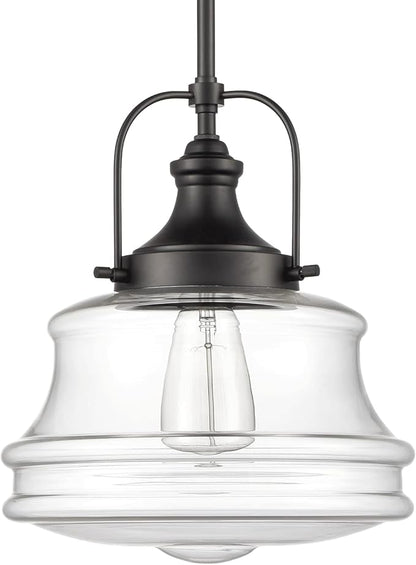 DEYNITE Industrial Black Pendant Light Milk White Glass Schoolhouse Hanging Light Fixture, E26 Dimmable Light for Kitchen Bar Dining Bathroom Bedroom