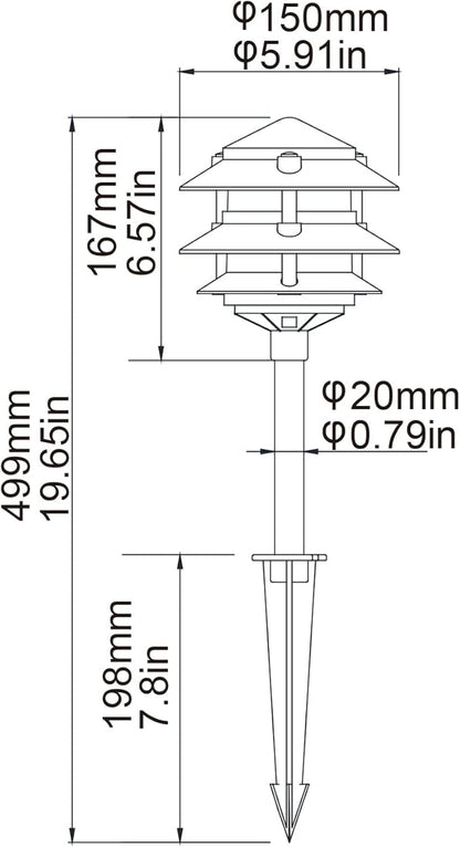 Lumina Lighting® Low Voltage Landscape Lighting Cast-Aluminum Pagoda Path and Area Light Warm White 4W G4 LED Bulb and ABS Ground Stake Included for Yard Walkway Lawn PAL0103-BKLED4 (Black,4-Pack)