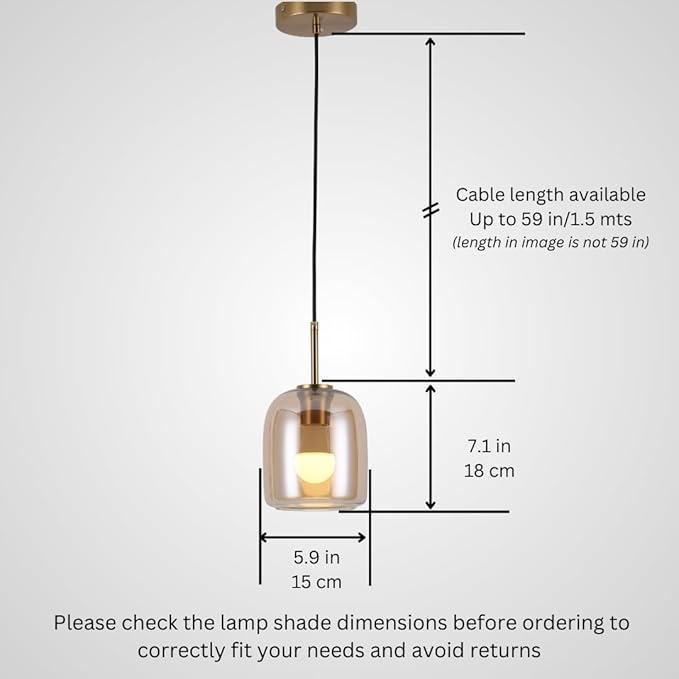 Amber Pendant Lights Kitchen Island - Small Size Hanging Light Fixture - Includes E26 Bulb