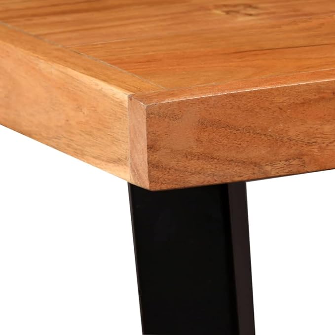 Bar Table, Multicolor Solid Acacia Wood, Steel Frame, 23.6x23.6x42.1 in, Square Kitchen Dining Table for 2, Lacquered Finish