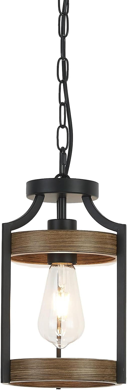 Farmhouse Pendant Light, Rustic Wood Metal Light Fixtures with Adjustable Hanging Chain, Small Pendant Lighting for Kitchen Island, Dining Room, Entryway, Cafe & Bar, 1 Pack