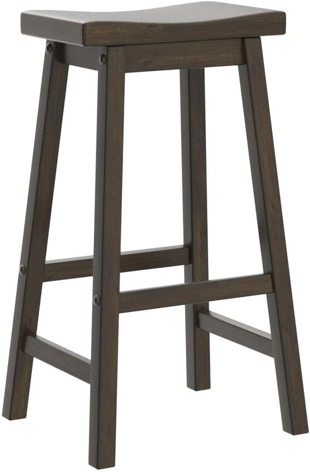 Lexicon Victoria Saddle Solid Wood Bar Height Bar Stool Set of 2 - Saddle Kitchen Stool Dining Height Stools for Dining, Armless Chair Seating, Perfect Casual - 28.5" Distressed Cherry
