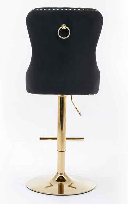 Thick Golden Swivel Velvet Bar stools Adjusatble Seat Height from 27 35 Inch, Upholstered Bar Stools with Backs Comfortable Tufted for Home Pub and Kitchen Island (Black,Set of 2)