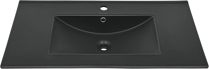 36" Ceramic Vanity Top with Single Faucet Hole in Matte Black