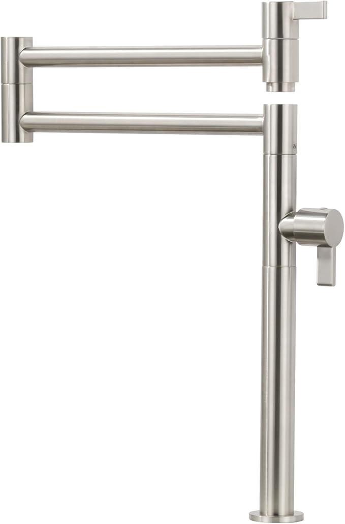 Deck Mount Pot Filler Faucet, ARCORA Solid Brass Pot Filler Brushed Nickel Kitchen Folding Faucet with Stretchable Double Joint Swing Arm