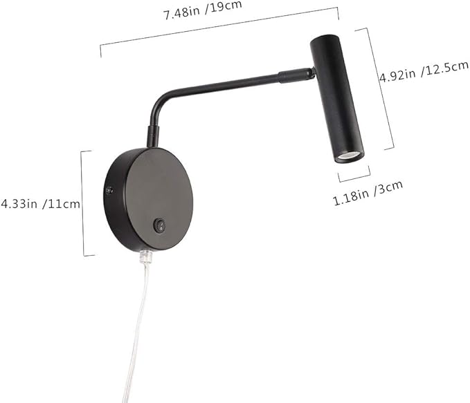 Joossnwell Wall Lights with Plug in Cord, Industrial Wall Lamps for Bedroom with on Off Switch Warm White 3000K Black-1 Pack
