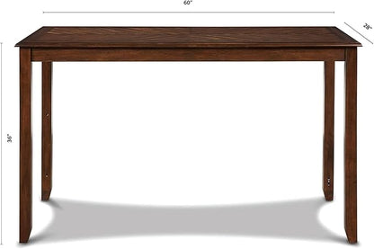 New Classic Furniture Amy Kitchen Counter Island Dining Table for 4 with Storage Shelf & USB Chargers, Traditional Brown Cherry