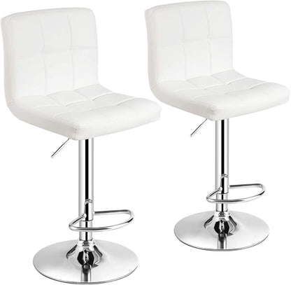 COSTWAY Adjustable Bar Stools Set of 2, Modern Swivel PU Leather Bar Chair with Backrest, Soft Cushioned Seat, Footrest, Sturdy Metal Frame, Comfortable Barstools for Kitchen Island, Pub, White