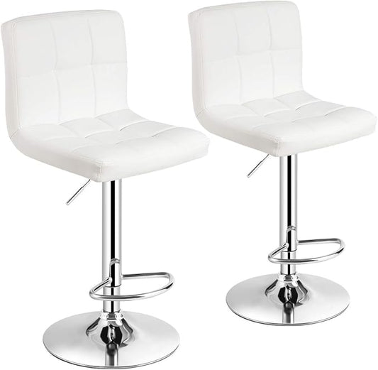 COSTWAY Adjustable Bar Stools Set of 2, Modern Swivel PU Leather Bar Chair with Backrest, Soft Cushioned Seat, Footrest, Sturdy Metal Frame, Comfortable Barstools for Kitchen Island, Pub, White