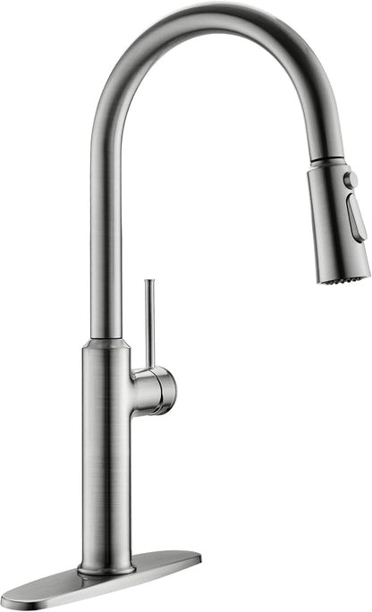 Kitchen Sink Faucets Brushed Nickel, High Arc Single Handle Kitchen Faucet with Pull Down Sprayer, Solid Brass Tall Kitchen Faucets