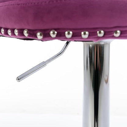 17.7 inch Base, Modern Upholstered Bar Stools with Backs Comfortable Tufted for Home Pub and Kitchen Island,Gray,Set of 2 (Purple + Velvet + Foam)
