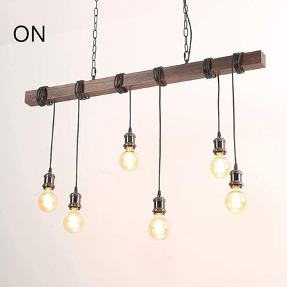 Eoyemin 6-Lights Kitchen Light Fixtures Farmhouse Wooden Retro Rustic Wood Pendant Light Industrial Suspension Line Can Be Adjusted Freely Chandelier for Dining Table Vintage Kitchen Bar Island