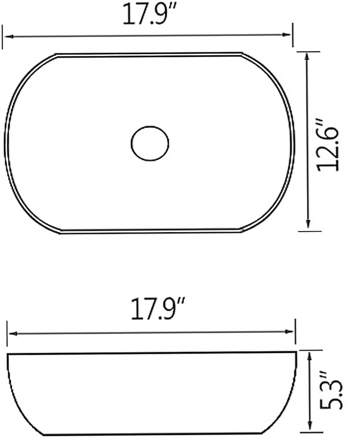 Black Vessel Sink Rectangle, 18"x13" Above Counter Porcelain Ceramic Bathroom Vessel Sink With Faucet and Drain Combo
