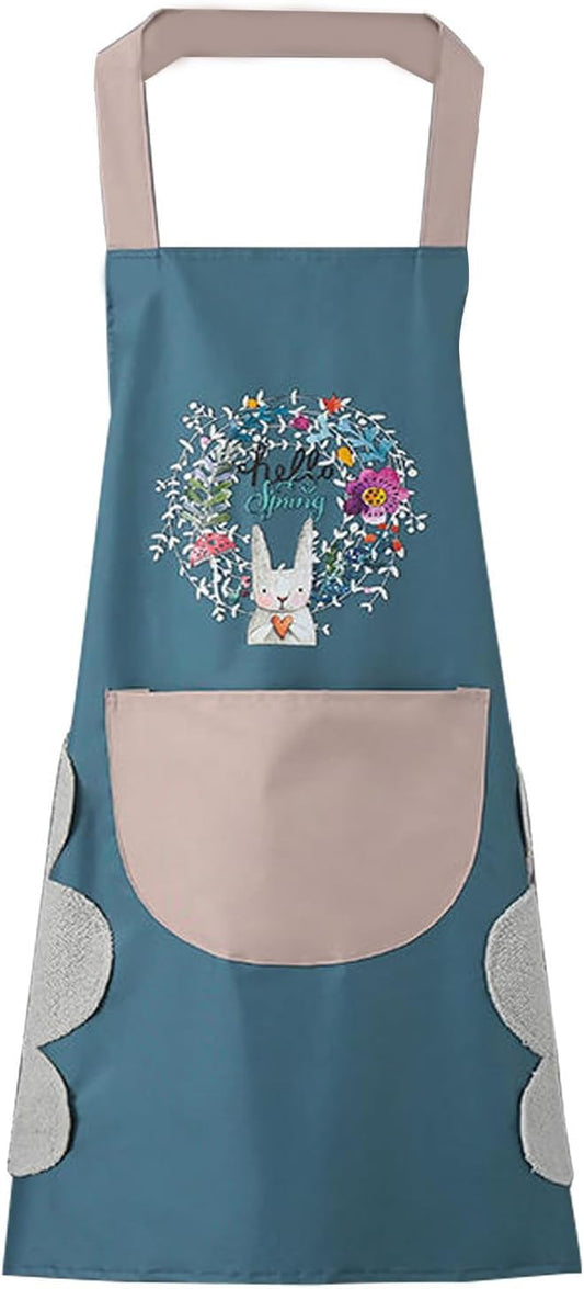 DILLMAN Women Kitchen Apron with Hand Wipe Pockets，Big Pocket,Hand-wiping, Waterproof for Cooking Baking