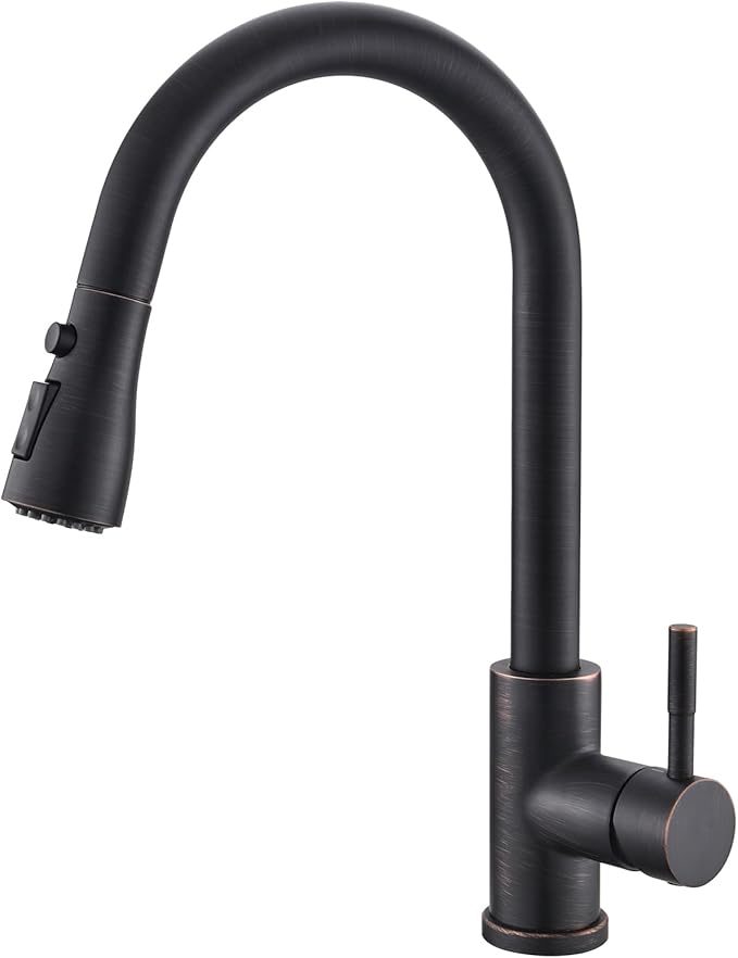 GIMILI Oil Rubbed Bronze Kitchen Faucet with Pull Down Sprayer Single Hole Kitchen Sink Faucet Suitable for Farmhouses RV Laundry Room Outdoor and Campers
