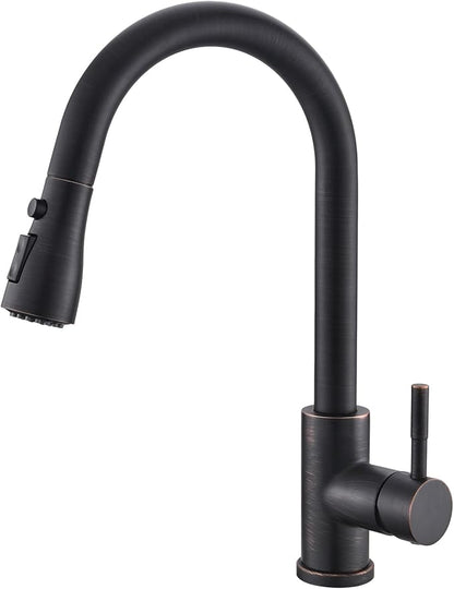 GIMILI Oil Rubbed Bronze Kitchen Faucet with Pull Down Sprayer Single Hole Kitchen Sink Faucet Suitable for Farmhouses RV Laundry Room Outdoor and Campers
