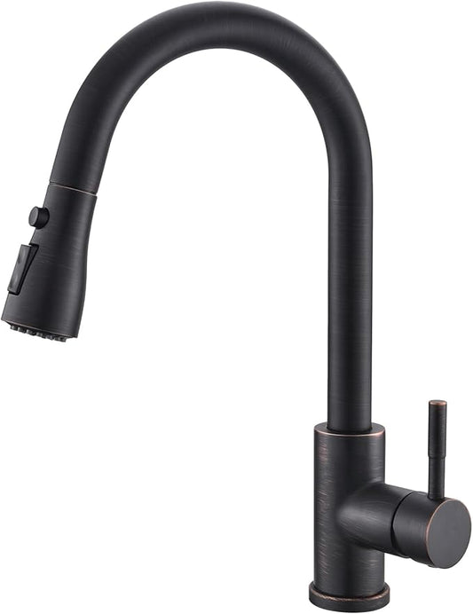 GIMILI Oil Rubbed Bronze Kitchen Faucet with Pull Down Sprayer Single Hole Kitchen Sink Faucet Suitable for Farmhouses RV Laundry Room Outdoor and Campers