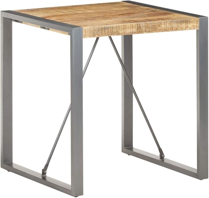 Industrial Dining Table for Small Space 27.6 Inch Square Solid Mango Wood Kitchen Table with Powder Coated Steel Frame for Dining Room and Urban Lofts