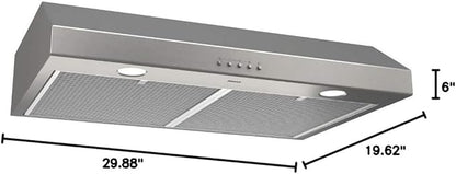 Broan-NuTone BCSQ130SS Three-Speed Glacier Under-Cabinet Range Hood with LED Lights ADA Capable, 1.5 Sones, 375 Max Blower CFM, 30-Inch, Stainless Steel