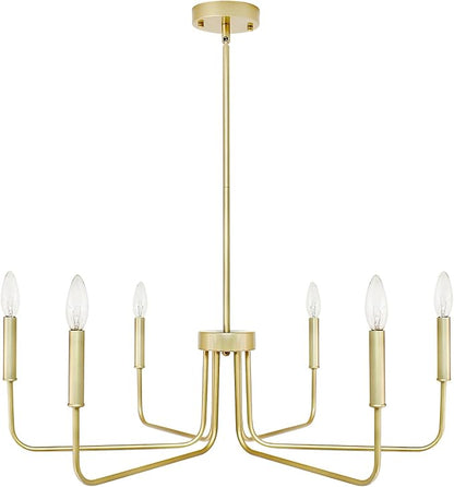 Gold Chandelier, 6-Light Farmhouse Chandeliers for Dining Room, Rustic Candle Chandelier Light Fixture, Industrial Modern Chandeliers Lighting for Kitchen Living Room Foyer Entrance