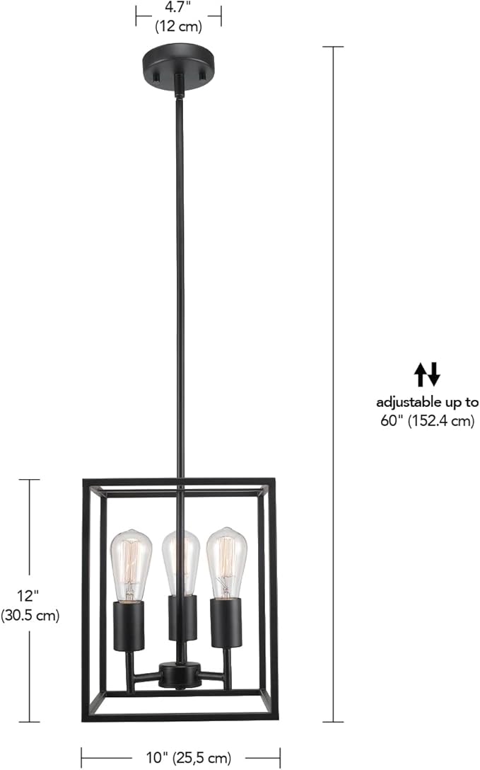 Globe Electric 60886 Heath 3-Light Convertible Flush Mount Ceiling Light Chandelier, Matte Black, Bulb Not Included