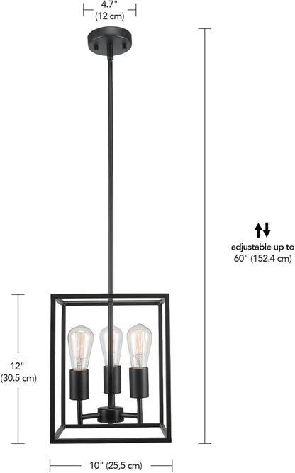 Globe Electric 60886 Heath 3-Light Convertible Flush Mount Ceiling Light Chandelier, Matte Black, Bulb Not Included