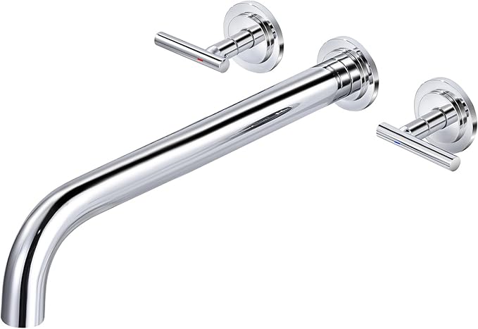 Wall Mount Tub Filler: WOWOW Chrome Bathtub Faucet Long Spout Reach, Bath Tub Filler Faucet 2 Handle Wall Mounted Bathtub Faucets with Brass Rough in Valve Included Wall Mounted Tub Faucet