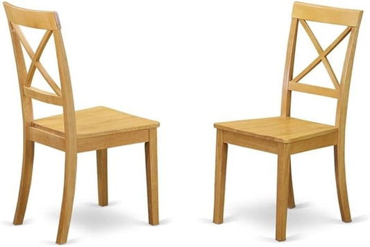 East West Furniture BOC-OAK-W Boston Kitchen Dining Chairs - Cross Back Wooden Seat Chairs, Set of 2, Oak