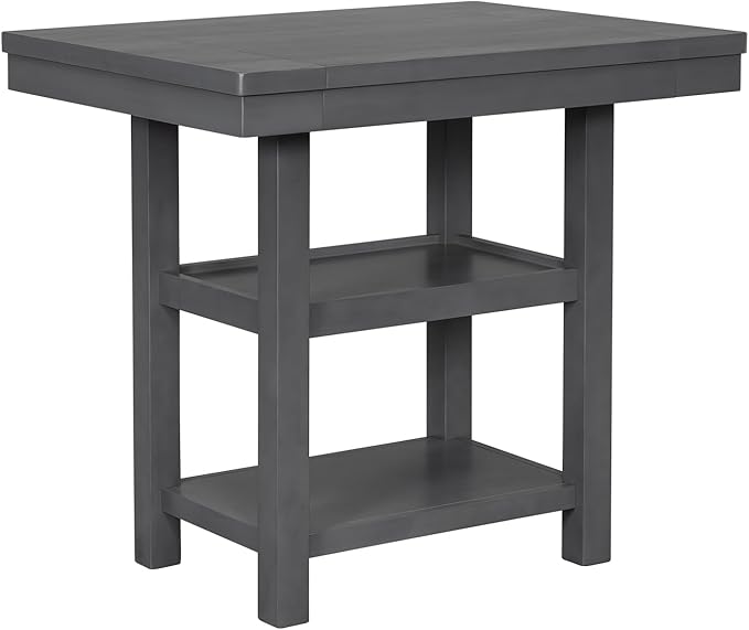 Solid Wood Counter Height Dining Table Set for 6, Expandable Bar Table with 4 Chairs and a Bench, Farmhouse Kitchen Table Set with 2-Tier Storage Shelves for Dinning Room Living Room (Gray-4.9)