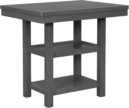 Solid Wood Counter Height Dining Table Set for 6, Expandable Bar Table with 4 Chairs and a Bench, Farmhouse Kitchen Table Set with 2-Tier Storage Shelves for Dinning Room Living Room (Gray-4.9)