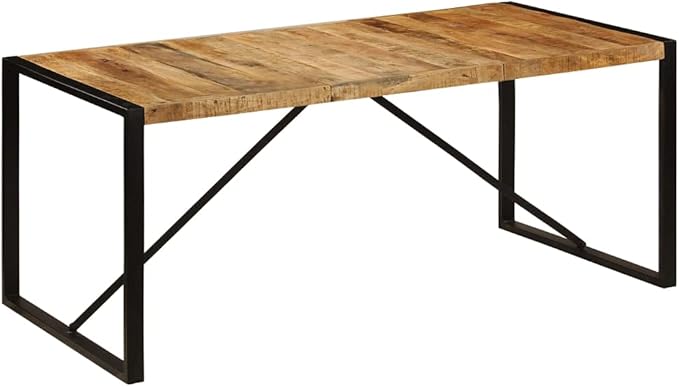Industrial Acacia Dining Table 70.9x35.4 in for 6, Solid Mango Wood Top with Powder-Coated Steel Base, Modern Kitchen Rectangle Furniture for Dining Room Loft Apartment Family Meals