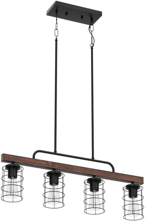 Kitchen Island Lighting,Farmhouse Dining Room Light Fixtures,Rustic Linear Pendant Lighting for Kitchen Island Dining Living Room,Black Metal & Wood