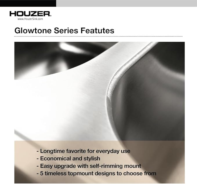 Houzer Glowtone ADA Compliant 17 inch Stainless Steel Topmount 3-hole Bar Sink with Strainer- A1722-7BS-1