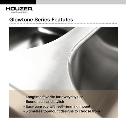 Houzer Glowtone ADA Compliant 17 inch Stainless Steel Topmount 3-hole Bar Sink with Strainer- A1722-7BS-1
