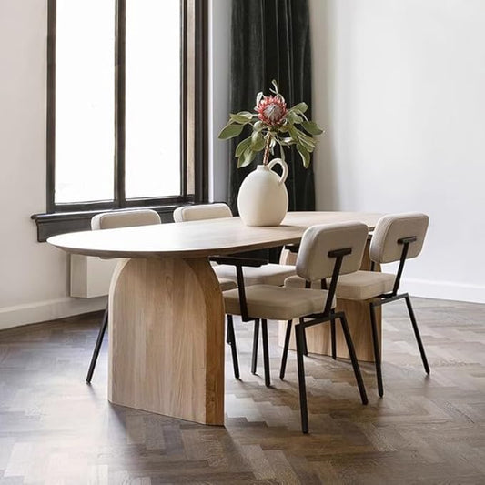 Oval Dining Table, Mid Century Modern Double Pedestal Table Large Dining Table for 4, Solid Wood Kitchen and Dining Room Table, 47.2" L x 23.6" W x 29.5" H