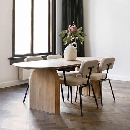 Oval Dining Table, Mid Century Modern Double Pedestal Table Large Dining Table for 4, Solid Wood Kitchen and Dining Room Table, 63" L x 27.6" W x 29.5" H