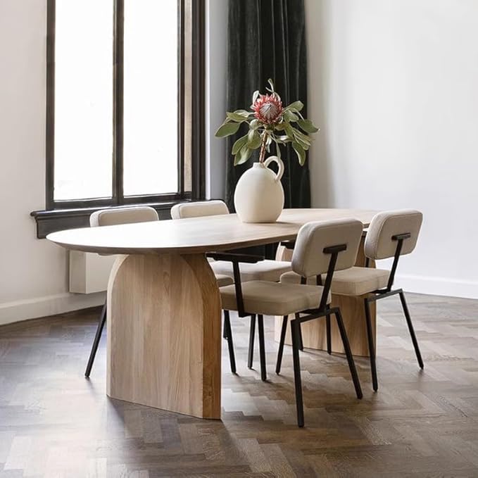 Oval Dining Table, Mid Century Modern Double Pedestal Table Large Dining Table for 4, Solid Wood Kitchen and Dining Room Table, 55.1" L x 23.6" W x 29.5" H