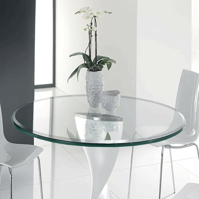 Dulles Glass 50 inch Round Glass Table Top - Tempered - 1/2" Thick Glass Surface, Safe Beveled Edge, Multipurpose for Dining Table, Patio, Coffee and End Table