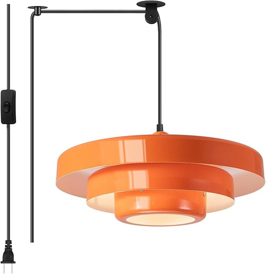 Plug in Pendant Light Fixtures, Plug in Chandelier Mid Century Modern Hanging Lamp with Pulley Nordic Style Pendant Lamp Metal Shade On/Off Switch Hanging Light for Living Room Dining Bedroom Kitchen